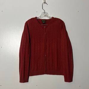 Eddie Bauer 100% Cotton Button Up Red Cable Knit Sweater Women’s Size Large